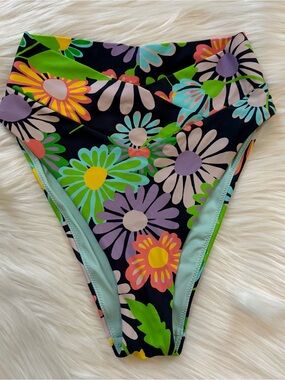 Aerie Floral Bikini High-Waisted High Cut Cheeky Bottoms Size Small